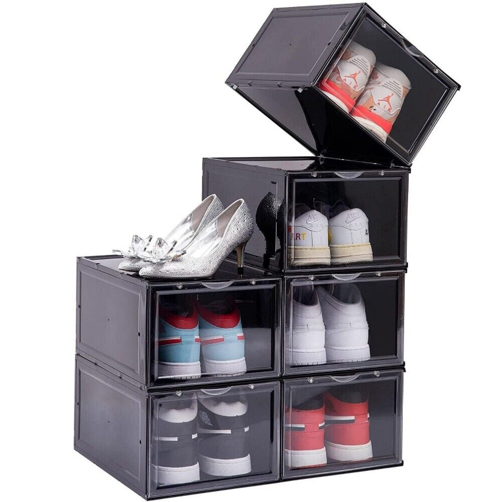 Magnetic Shoe Storage Box Drop Side/Front Sneaker Case Stackable Container XL