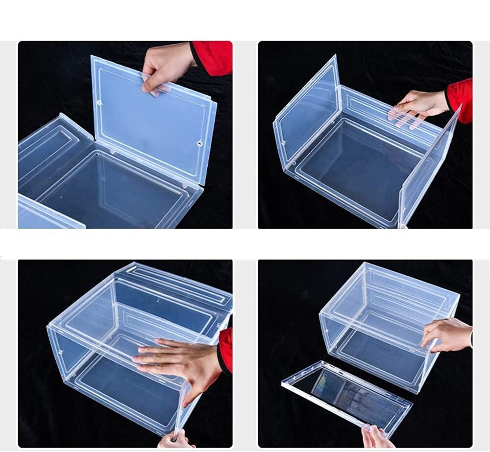 Magnetic Shoe Storage Box Drop Side/Front Sneaker Case Stackable Container XL