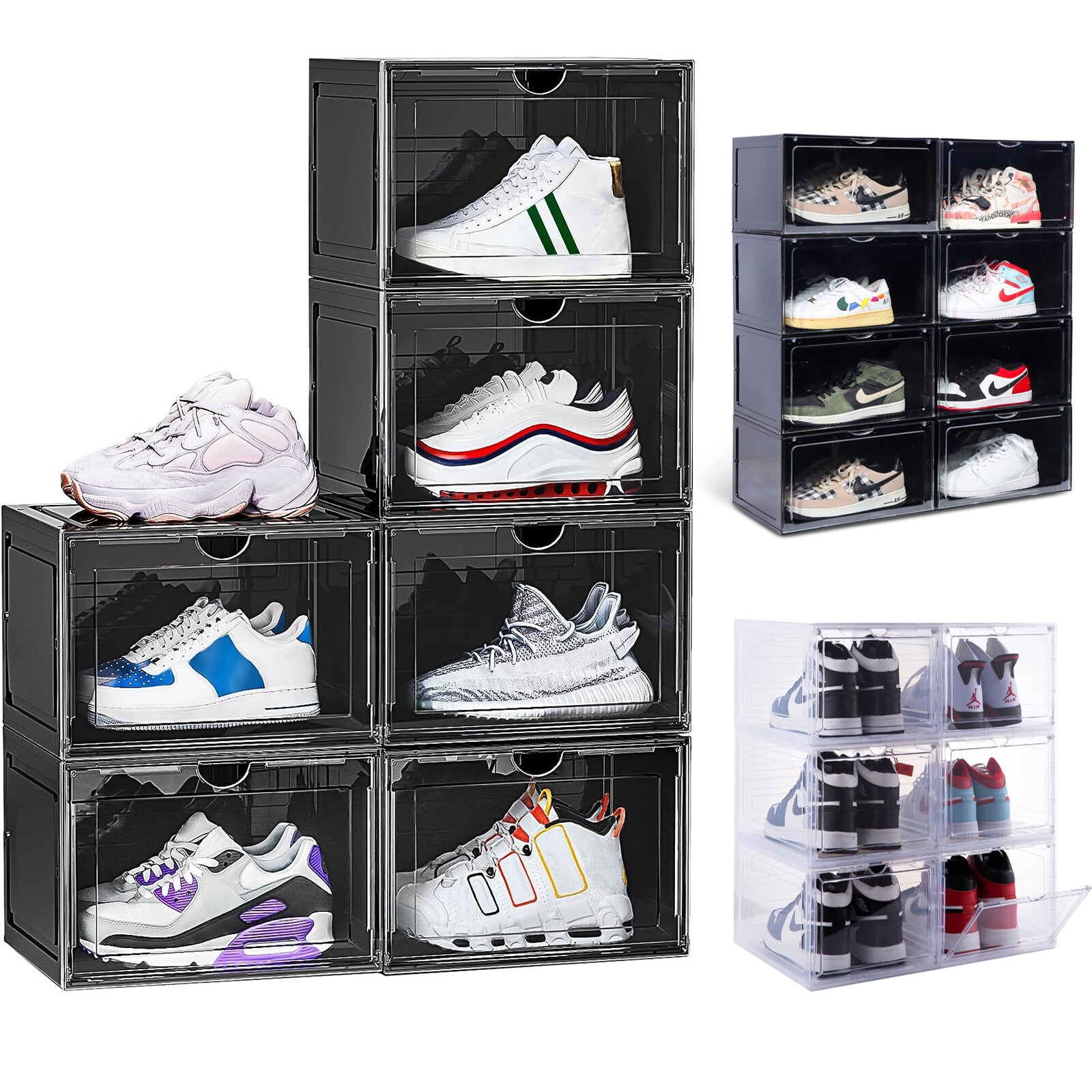 Magnetic Shoe Storage Box Drop Side/Front Sneaker Case Stackable Container XL