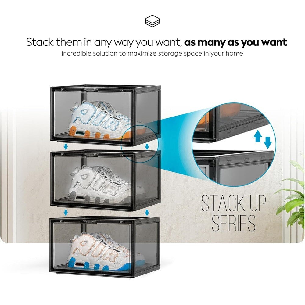 Magnetic Shoe Storage Box Drop Side/Front Sneaker Case Stackable Container XL