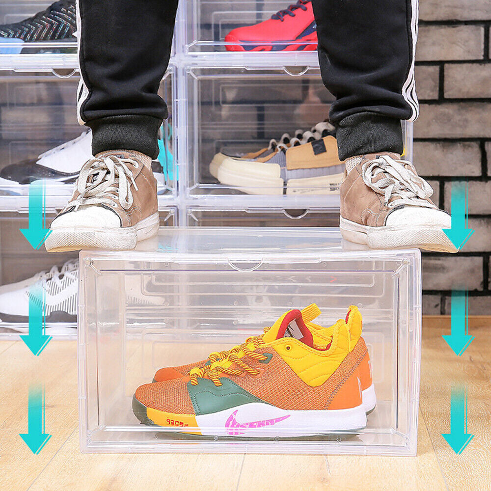 Magnetic Shoe Storage Box Drop Side/Front Sneaker Case Stackable Container XL