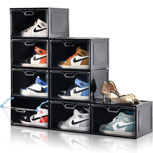 Magnetic Shoe Storage Box Drop Side/Front Sneaker Case Stackable Container XL