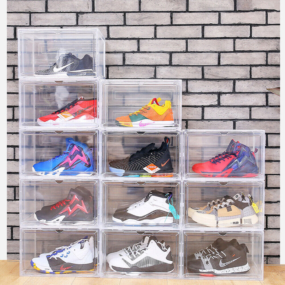 Magnetic Shoe Storage Box Drop Side/Front Sneaker Case Stackable Container XL