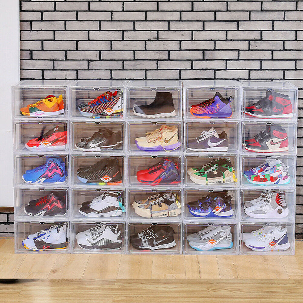 Magnetic Shoe Storage Box Drop Side/Front Sneaker Case Stackable Container XL